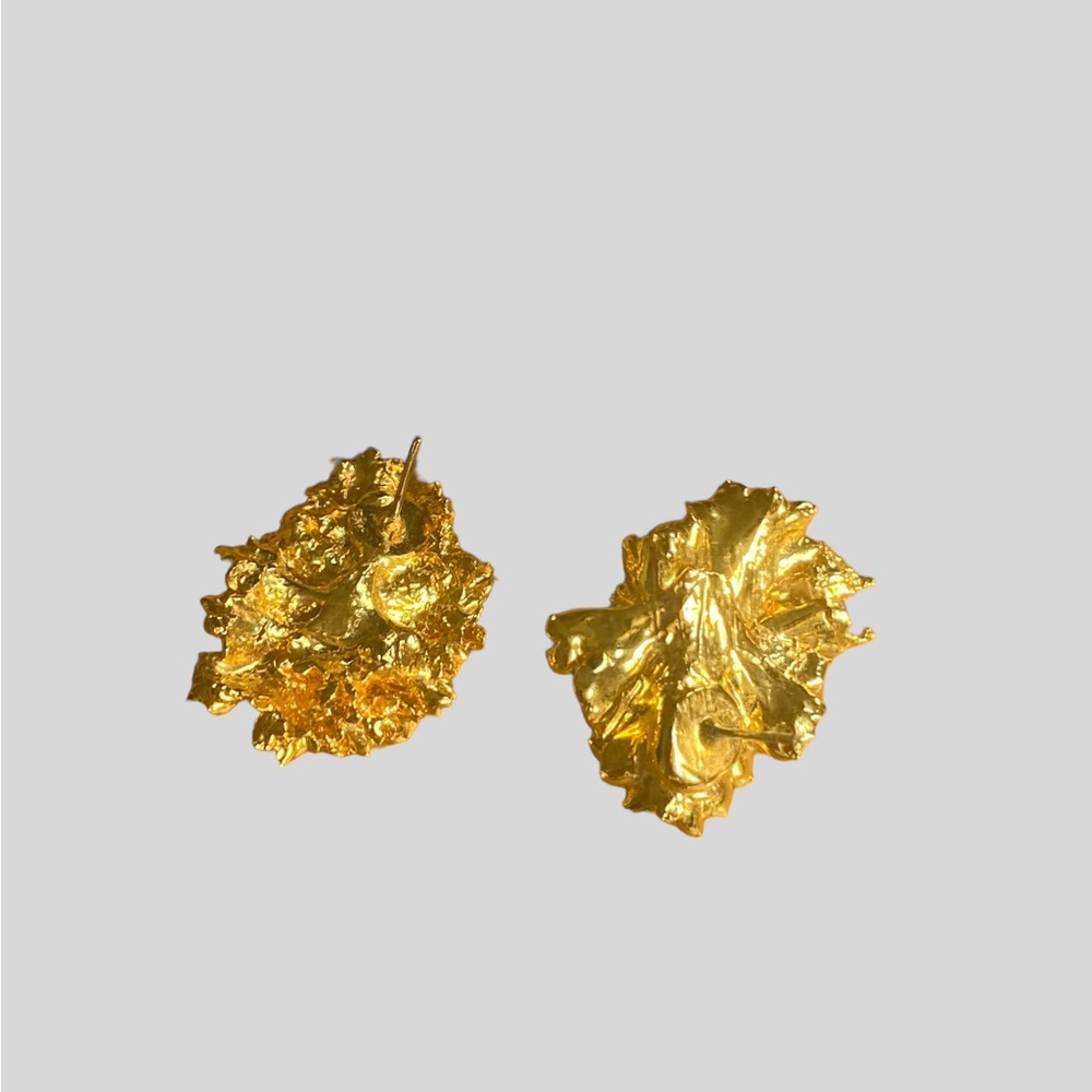 Modernist Gold Nugget Style Earrings - Picture 3 of 4